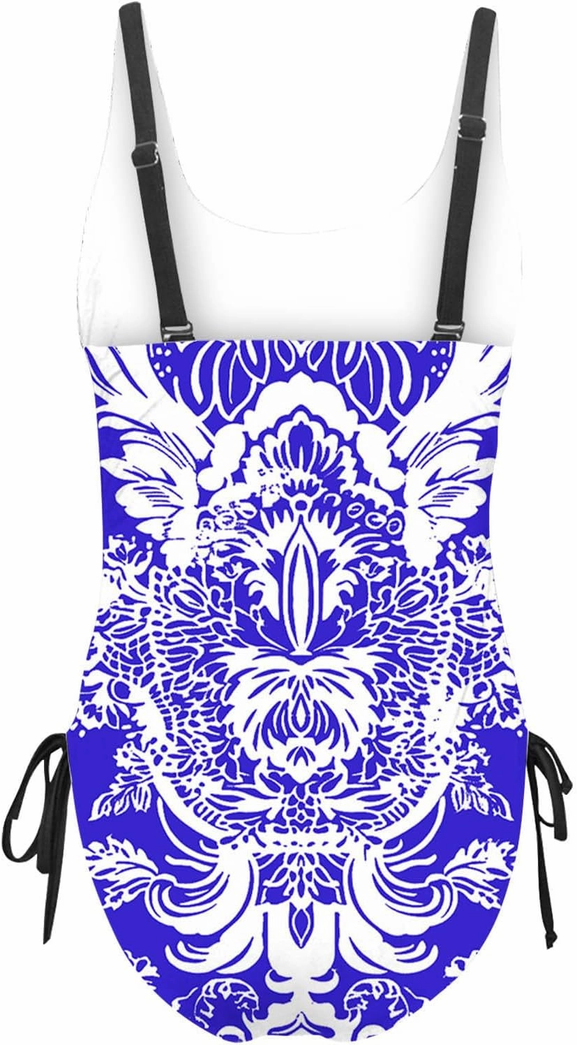 Tie-Dye Print One Piece Bathing Suits for Women Side Tie Adjustable Strap Slimming Swimwear High Cut Sexy Swimsuit