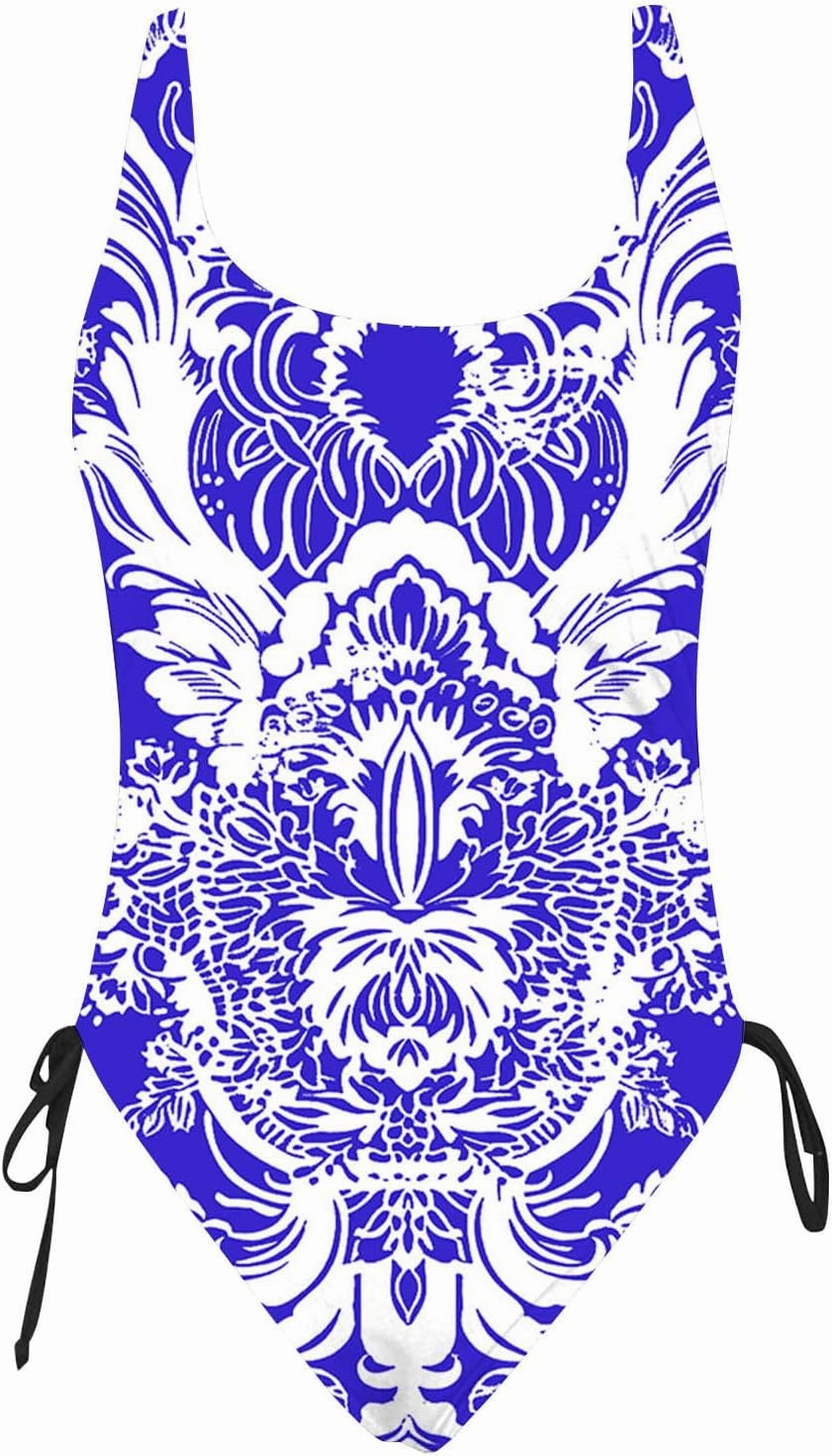 Tie-Dye Print One Piece Bathing Suits for Women Side Tie Adjustable Strap Slimming Swimwear High Cut Sexy Swimsuit