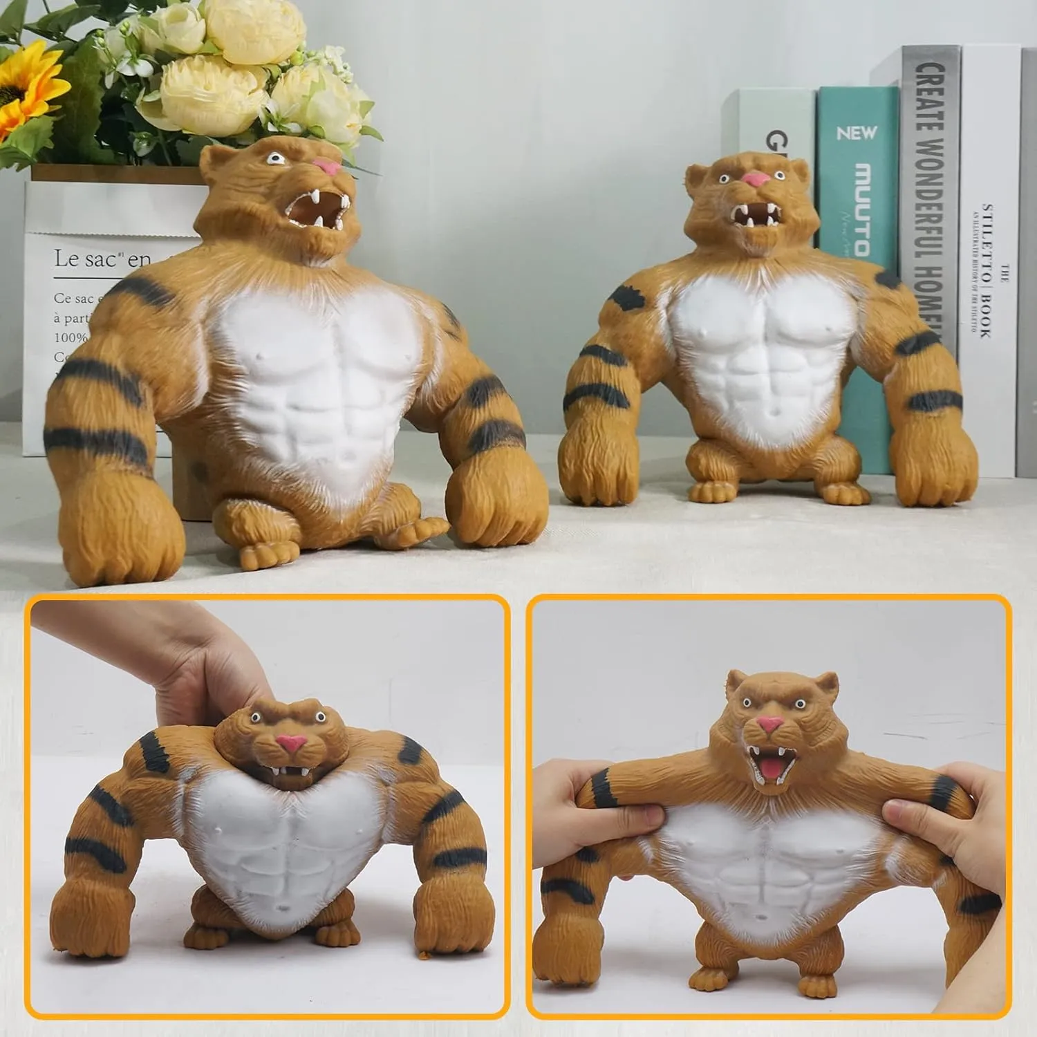 Tiger Toys , Fun Stretch Tiger Toy for Kids and Adults, Squeeze Stress Tiger, Sensory Toys for Relieving Stress and Anxiety ADHD and Autism, Birthday Gifts（Large Heavyweight 4.4LB）