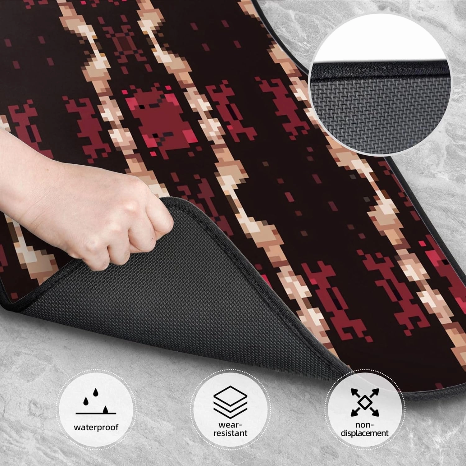 Tileable Pixel Car Front and Rear Floor Mats, Anti Slip Car Mats, Complete Set of 4 Carpets, All Weather Protection