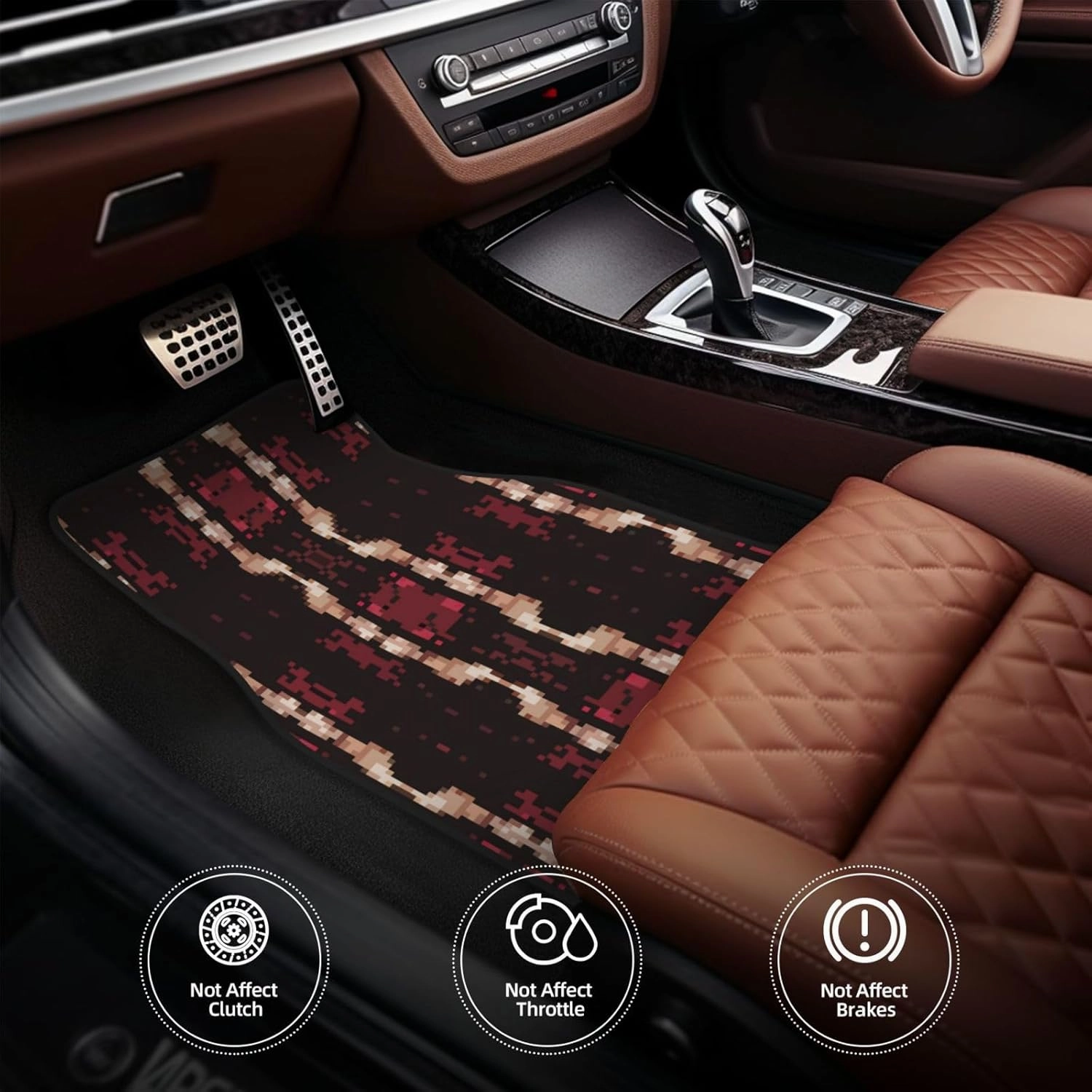Tileable Pixel Car Front and Rear Floor Mats, Anti Slip Car Mats, Complete Set of 4 Carpets, All Weather Protection
