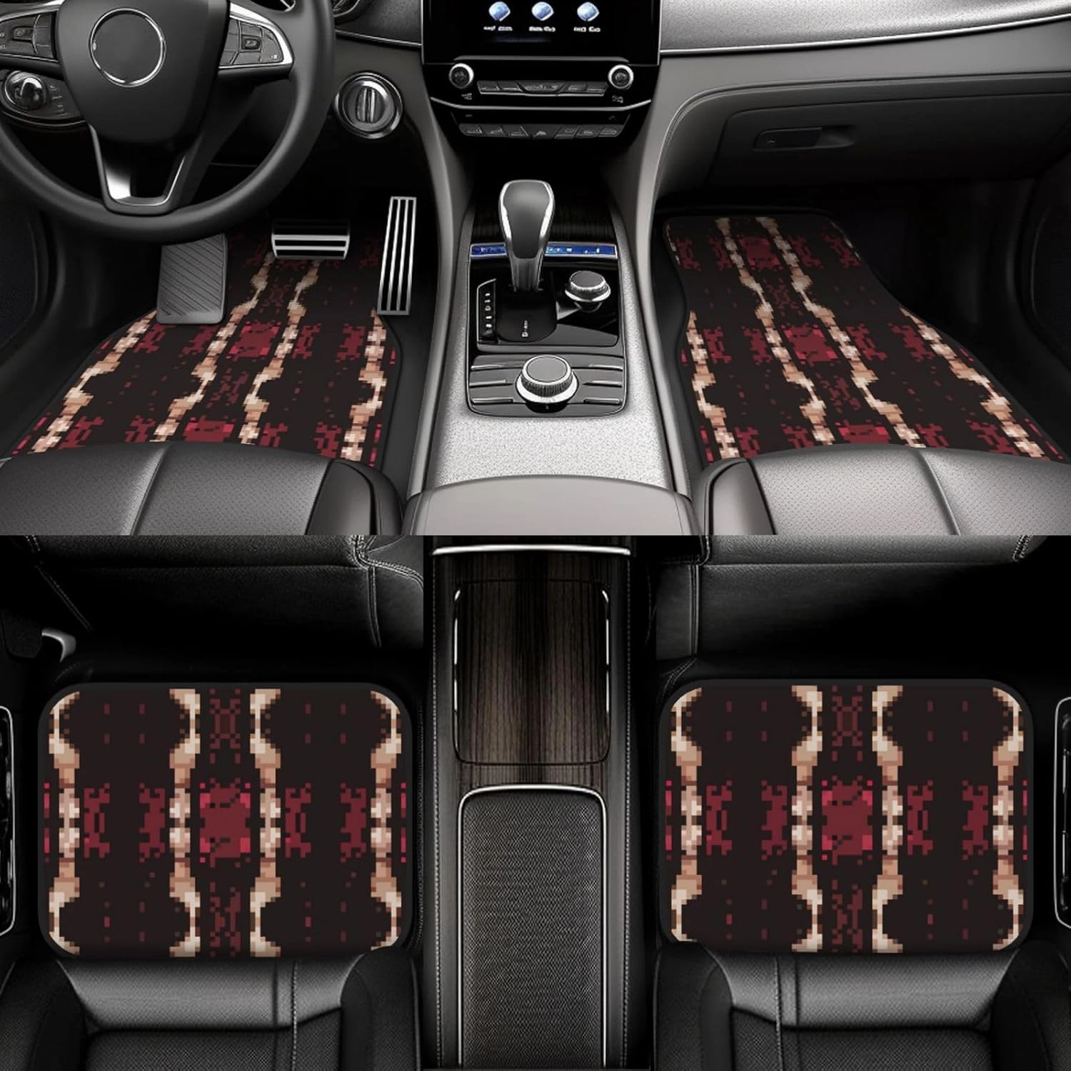 Tileable Pixel Car Front and Rear Floor Mats, Anti Slip Car Mats, Complete Set of 4 Carpets, All Weather Protection