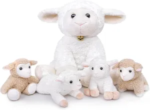 Tiny Heart Sheep Stuffed Animal Set white lamb Plush Toy 5 Pcs Lamb Stuffed Animal Cute Cuddly Nursery Sheep Plushie Soft Kids Boys Girls birthday Home Decor Parent-child toys
