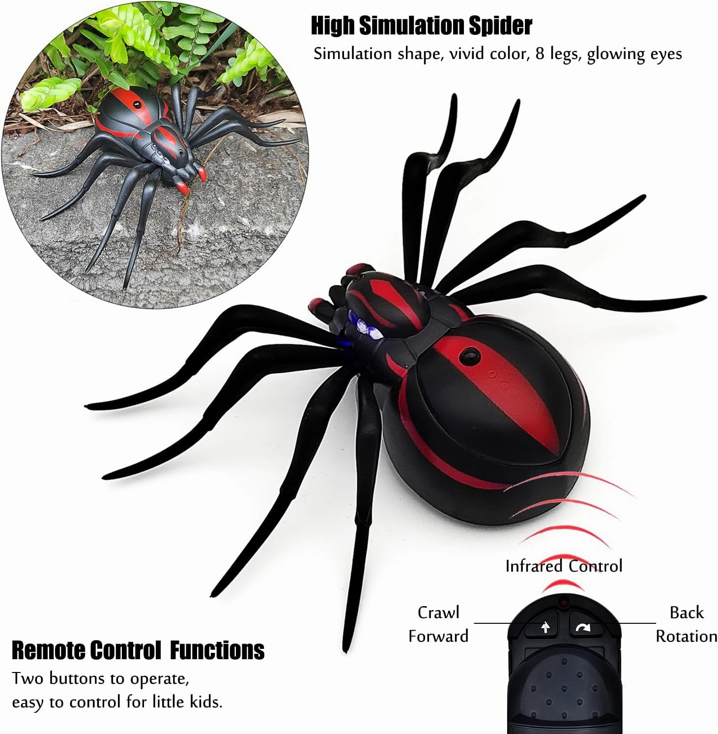 Tipmant RC Spider Toy IR Remote Control Tarantula Realistic Animal for Pets Cats Dogs Prank Toy Toddler Kids Birthday Gifts Includes Screwdriver Battery