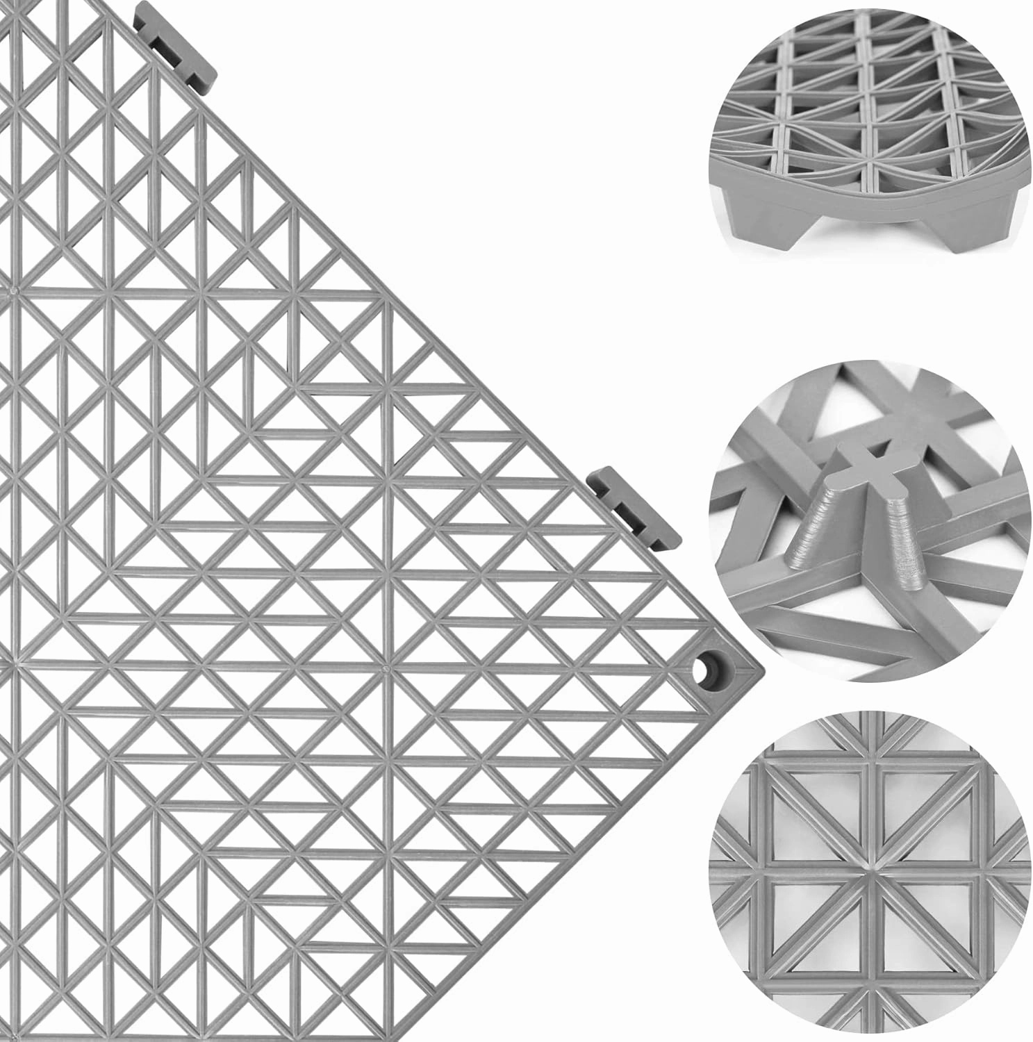 ToLanbbt Modular Interlocking Cushion 12P 11.8" x 11.8" Interlocking Rubber Floor Drain Holes Non-Slip Splicing Drainage Mats for Deck, Shower, Kitchen, Drain Pool, Sauna Bath, Indoor Outdoor (Grey)
