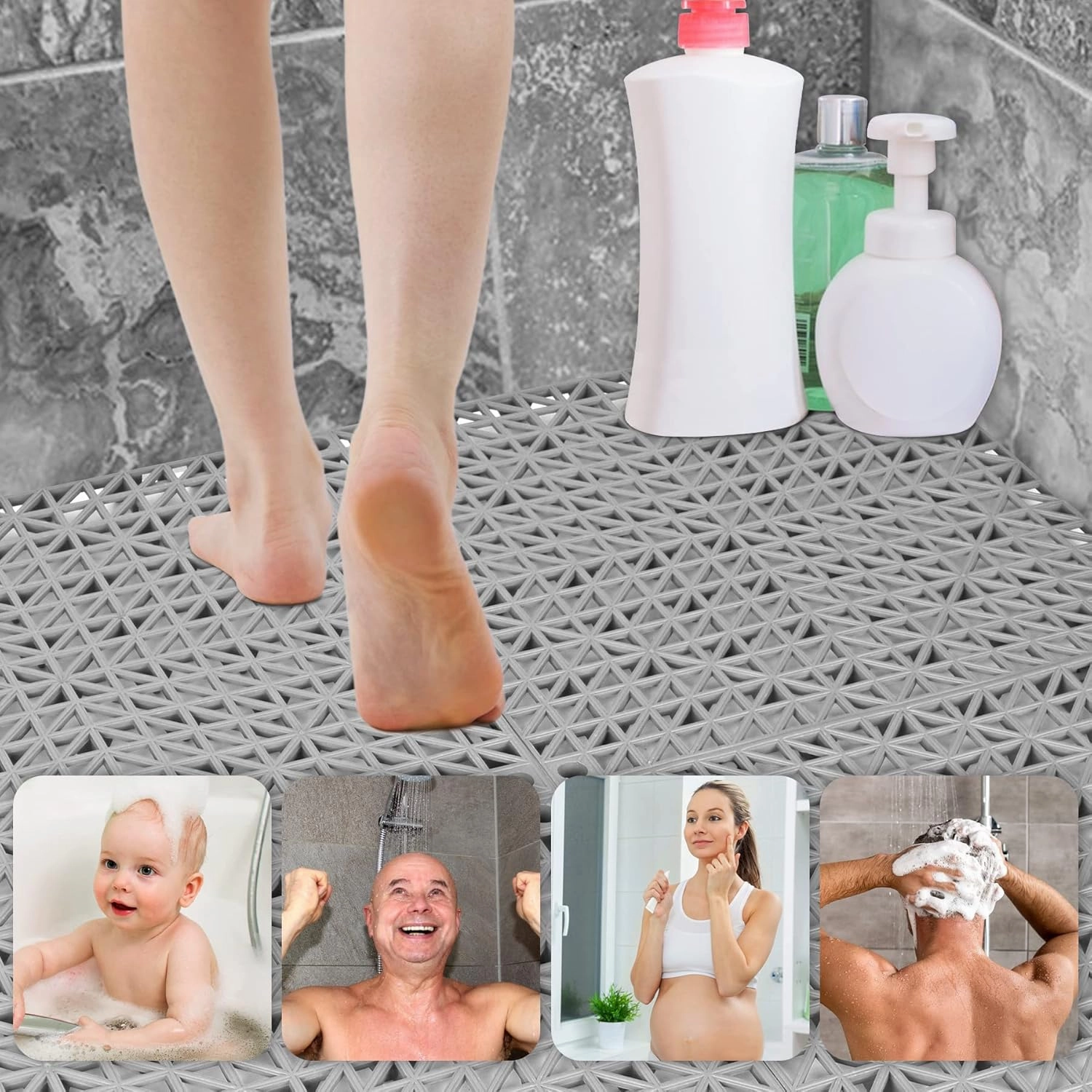 ToLanbbt Modular Interlocking Cushion 12P 11.8" x 11.8" Interlocking Rubber Floor Drain Holes Non-Slip Splicing Drainage Mats for Deck, Shower, Kitchen, Drain Pool, Sauna Bath, Indoor Outdoor (Grey)