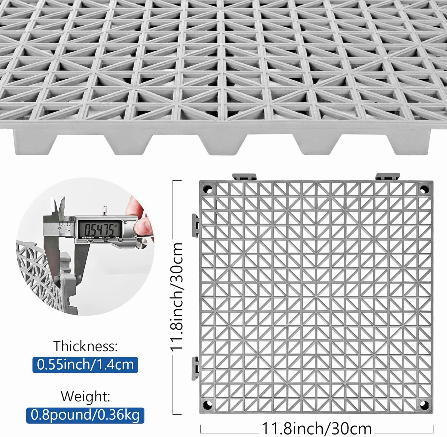 ToLanbbt Modular Interlocking Cushion 12P 11.8" x 11.8" Interlocking Rubber Floor Drain Holes Non-Slip Splicing Drainage Mats for Deck, Shower, Kitchen, Drain Pool, Sauna Bath, Indoor Outdoor (Grey)