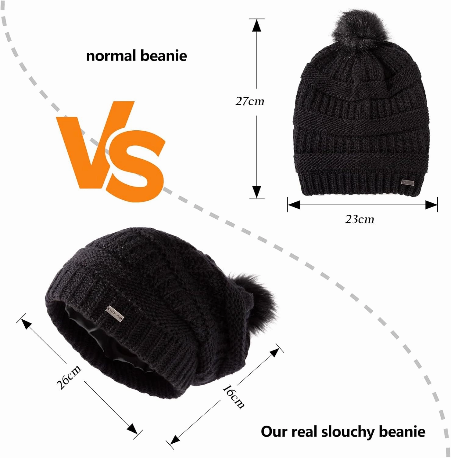 TOP-EX 100% Merino Wool Winter Slouchy Beanie for Women with Faux Fur Pom - Satin or Fleece Lined Hats for Cold Weather