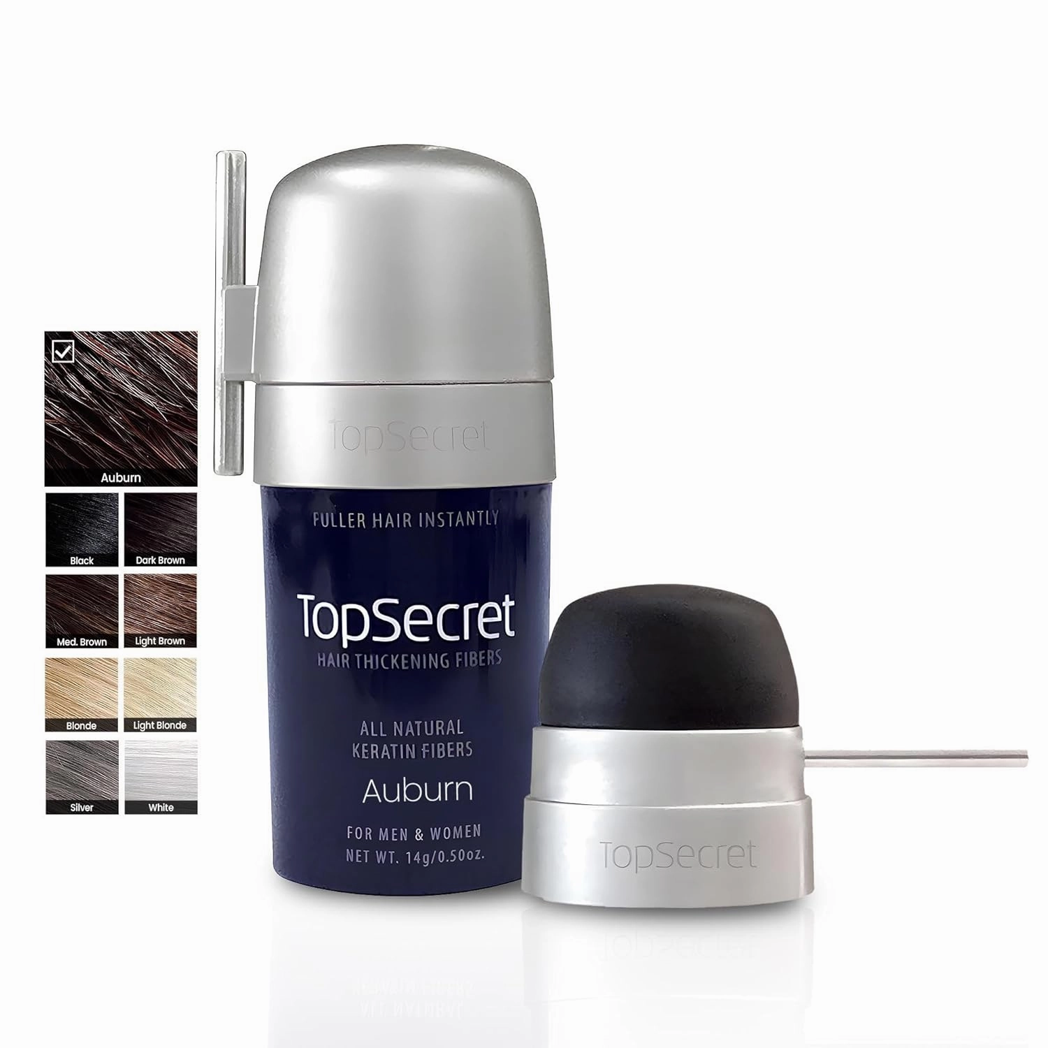 Top Secret Hair Thickening Building Fibers Applicator Included - Undetectable & Natural Hair Filler - for Men & Women - Instantly Fill In Thinning Hair - Weather & Sweat Resistant (Auburn, Medium)