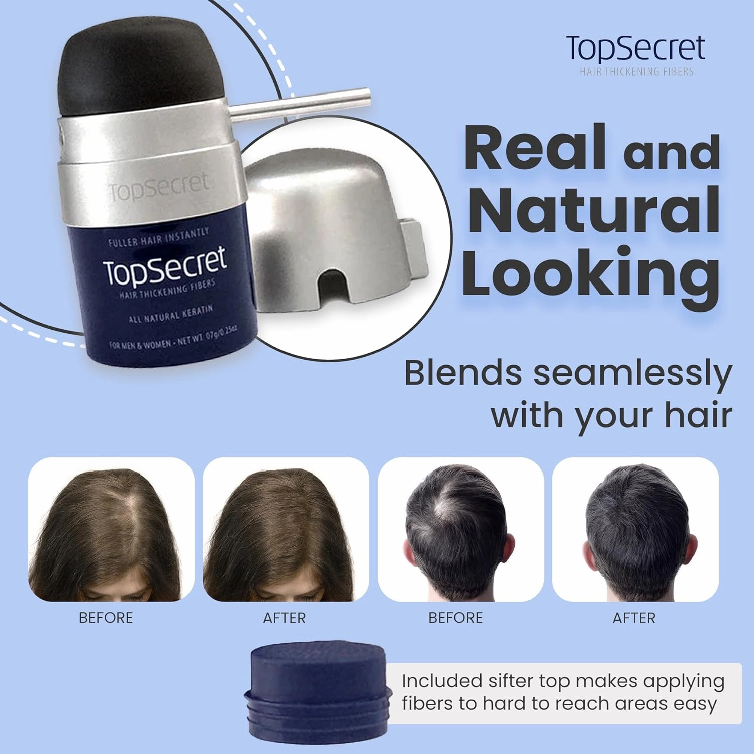 Top Secret Hair Thickening Building Fibers Applicator Included - Undetectable & Natural Hair Filler - for Men & Women - Instantly Fill In Thinning Hair - Weather & Sweat Resistant (Auburn, Medium)