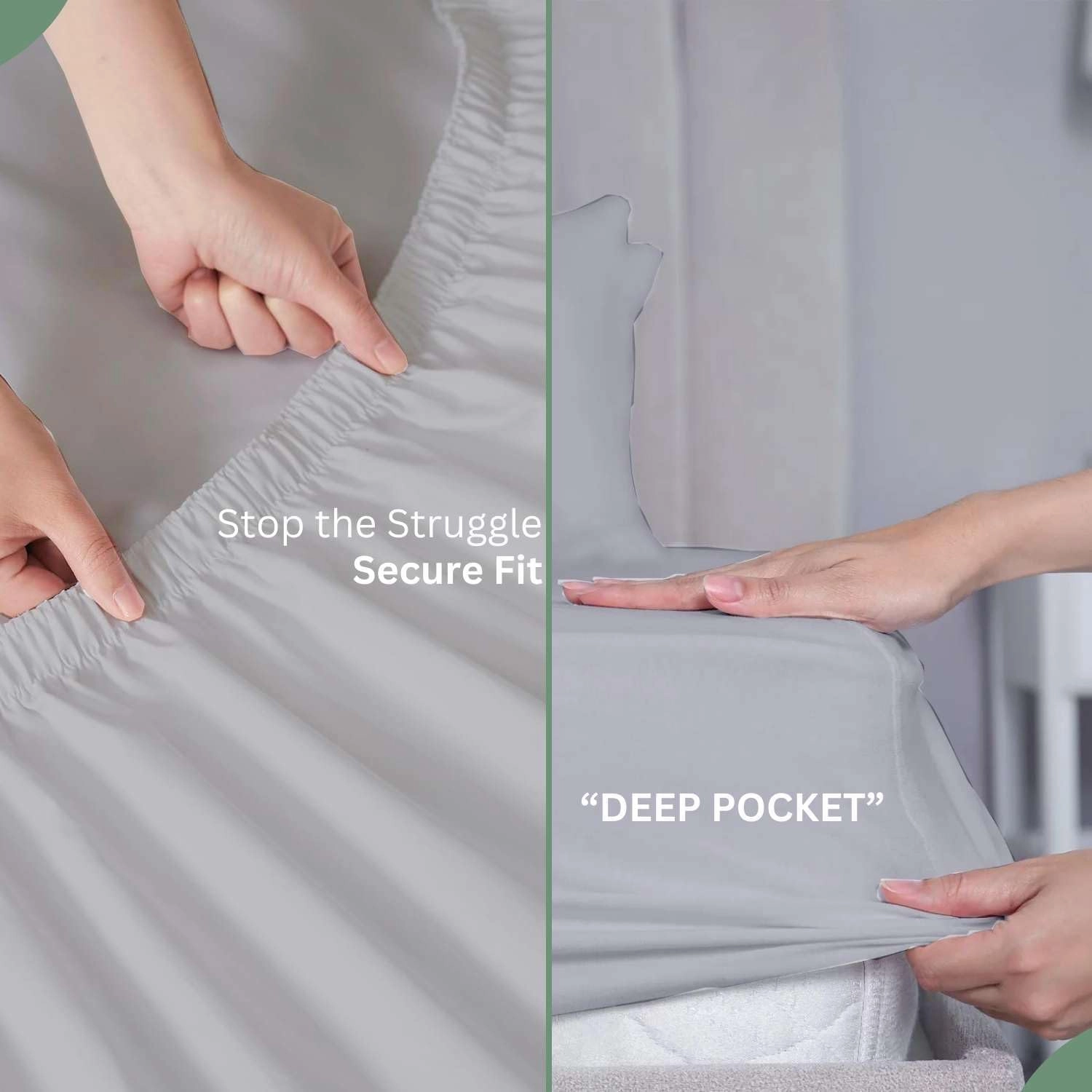 Top Split King Sheets Sets for Adjustable Beds, Sheets for Sleep Number Bed Split King Deep Pocket, 34" Split Top King Sheets 100% Cotton, Flex Top Sheets, Light Grey Solid