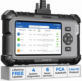 TOPDON AD500 OBD2 Scanner Car Code Reader Scan Tool, Engine ABS SRS Transmission Diagnostics Tool, FCA AutoAuth, CAN FD Protocol, Oil/Throttle/SAS/TPMS/BMS/EPB Reset Car Scanner, Free Upgrade for DIY