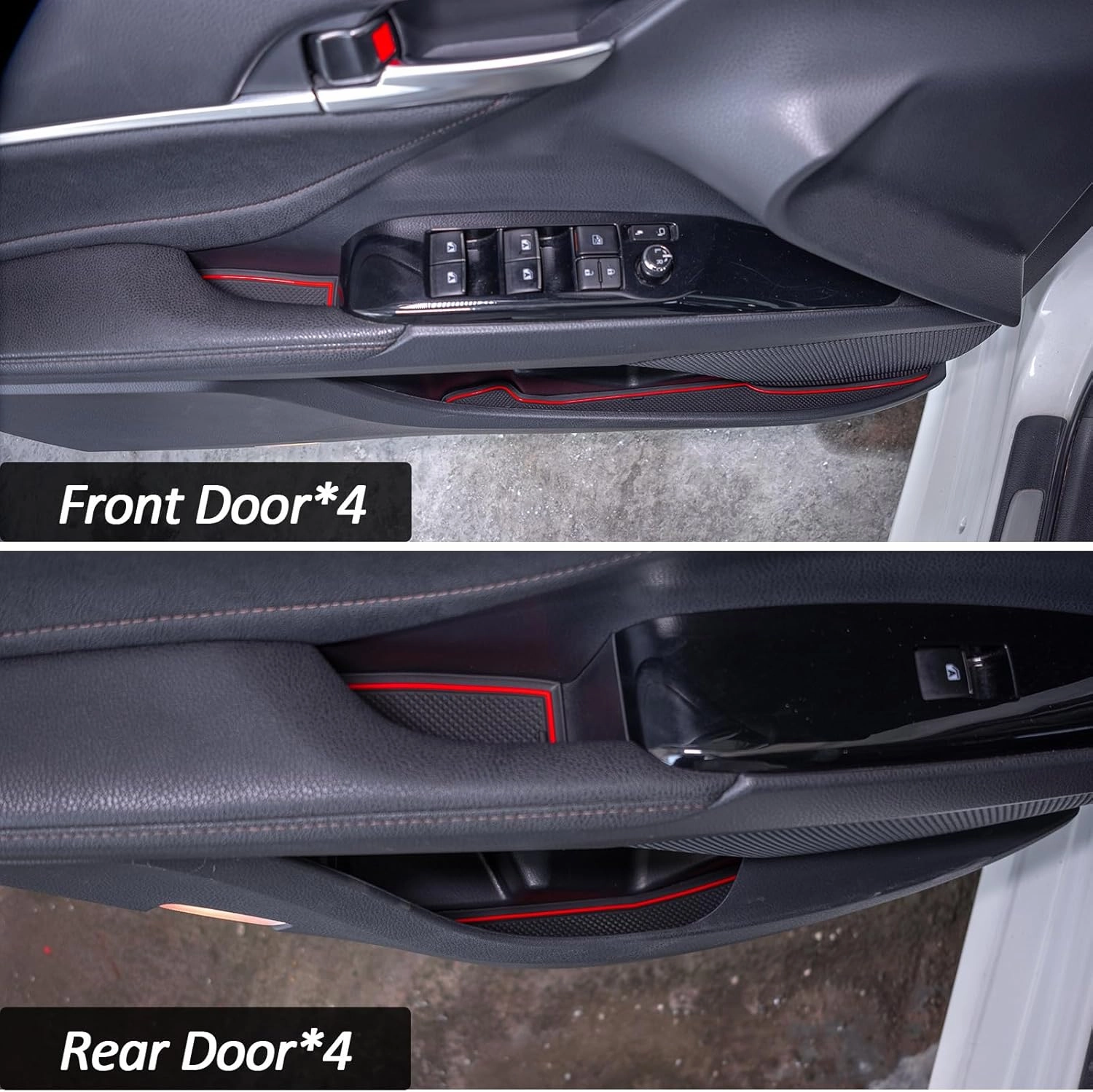 TOPINSTALL Accessorize Interior Mats Compatible with 2018-2024 Toyota Camry Accessories, Non-Slip Cup Holder Mats Door Pocket Pads Center Console Rubber Liners-Red Trim (16 PCS)