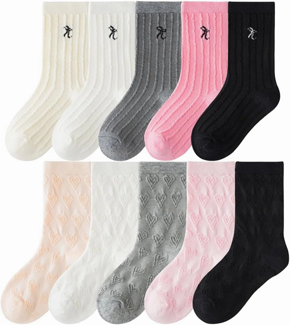 Toptim Kids Girls' Socks Retro Stripes Hearts Cute Cotton Casual Dress