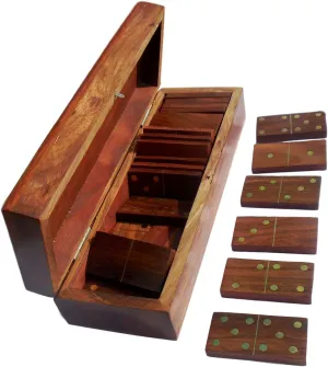 TOSQP27 Gift Domino Set Game 28 Piece Dominoes Tiles Handcrafted Classic Numbers Table Game with Wooden Storage Case
