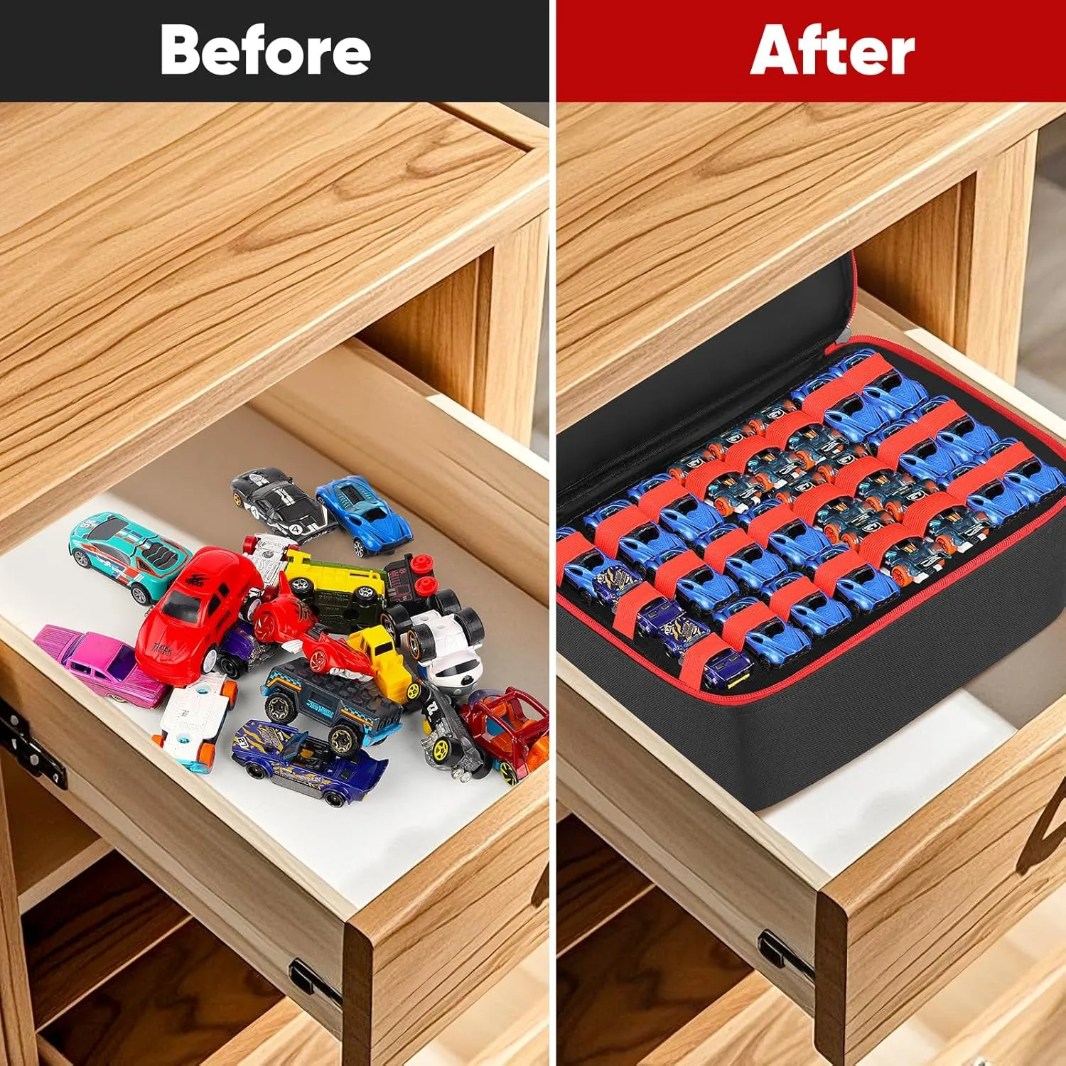 Toy Car Organizer Compatible with Hotwheels Cars and Matchbox Cars. 3 compartments for storing 72 toy cars.(Case Only) (Black, 72)