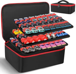 Toy Car Organizer Compatible with Hotwheels Cars and Matchbox Cars. 3 compartments for storing 72 toy cars.(Case Only) (Black, 72)