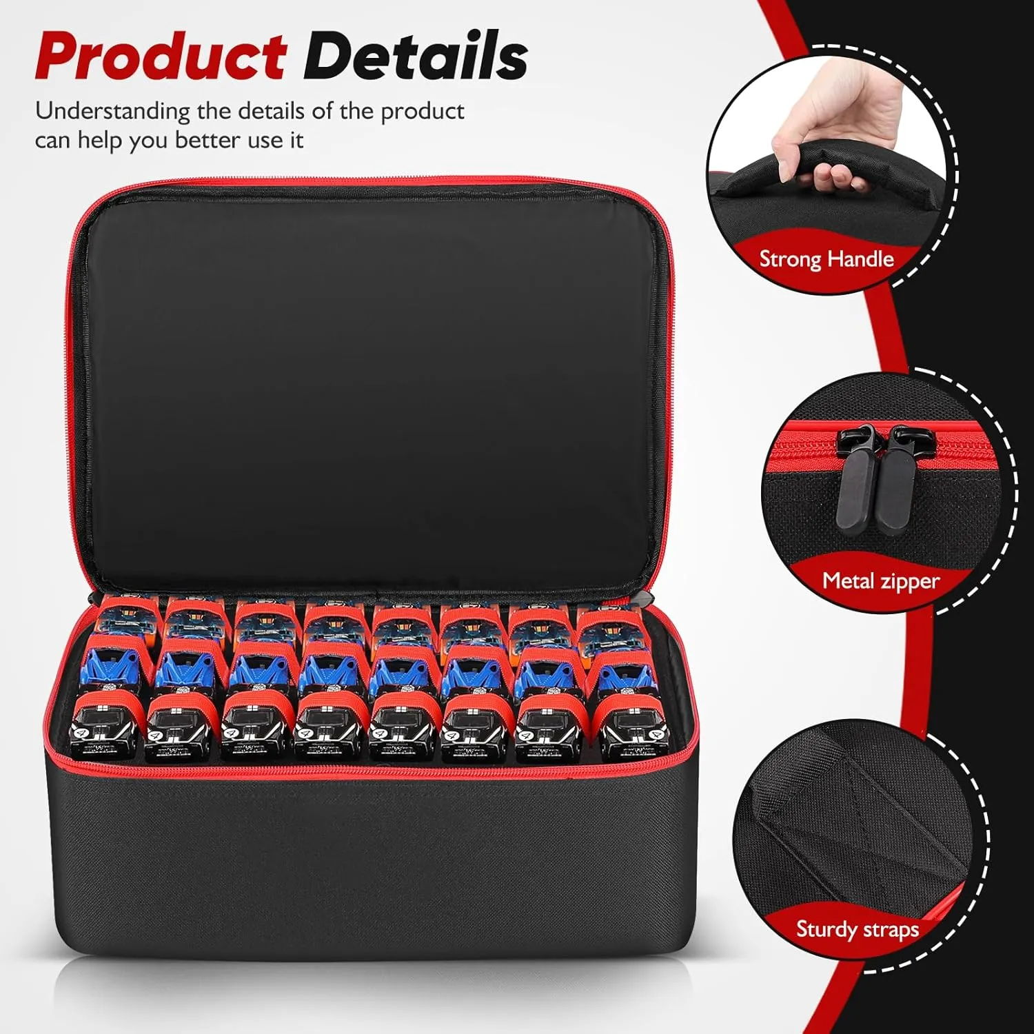 Toy Car Organizer Compatible with Hotwheels Cars and Matchbox Cars. 3 compartments for storing 72 toy cars.(Case Only) (Black, 72)