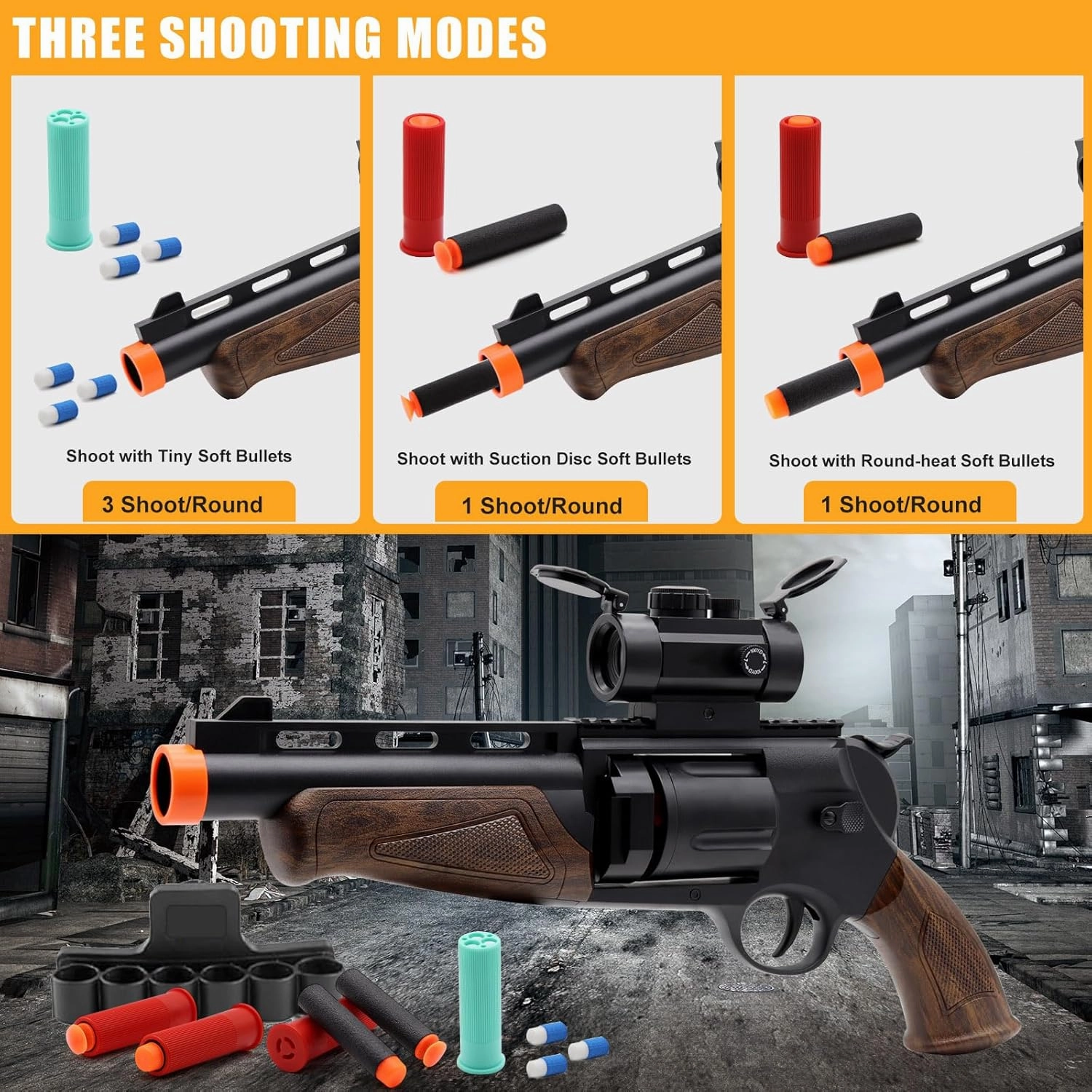 Toy Gun Revolver with Dart Bullet Holder and Scope, Soft Bullet Toy Gun Shotgun, Realistic Toy Guns for Boys Sniper Rifle, Halloween Christmas Birthday Gifts for Boys Kids Adults Age 8 