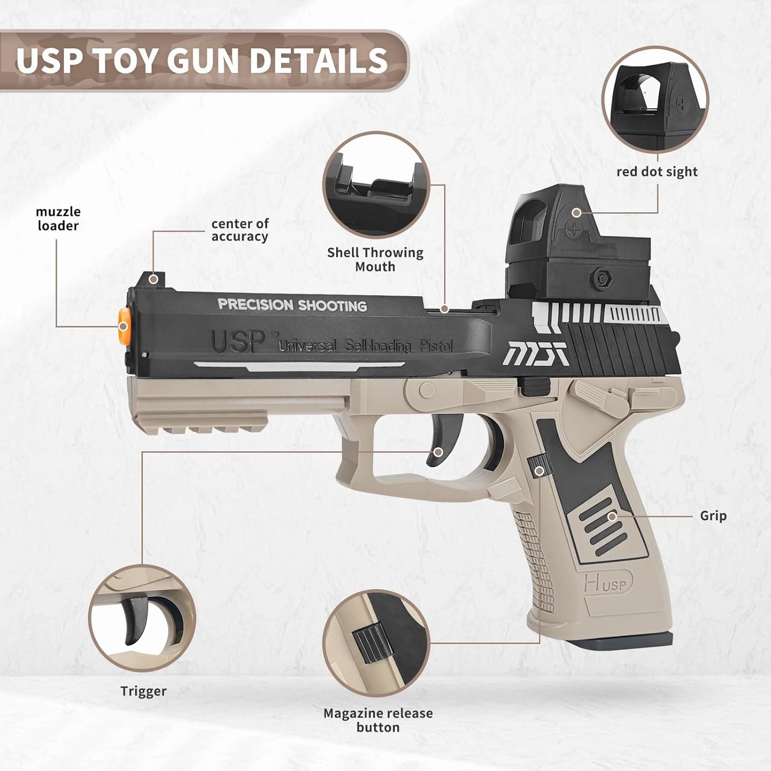Toy Gun, Soft Bullet Toys Gun for Boys, Empty Shell Ejecting Toy Gun, Toy Foam Blaster with Scope, 40 Soft Foam Bullets, Toy Pistol for Kids Boys Girls, Gun Toy Model for Age 8  (Sand)