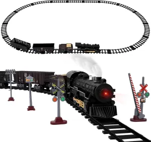 TOYANDONA Train Set with Steam Locomotive Engine, Cargo Car and Long Track, Christmas Train Sets for Under The Tree, Toy Train with, , for Kids 3-8 Years Old