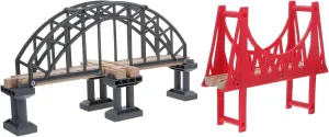 TOYANDONA Wooden Train Set Accessories, Train Bridge Model, Wooden Train Track Accessories Double Suspension Bridge Set, Compatible with Brio, Toy for Kids Toddlers
