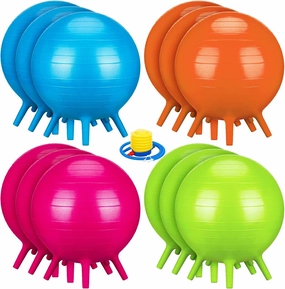 Tradder 12 Pack Chair Ball with Feet for Kids Classroom Seating Ball Yoga Ball Flexible Stability Exercise Ball Chair with Air Pump for School Students Sitting (Roes Red/Green/Orange/Blue, 20 in)