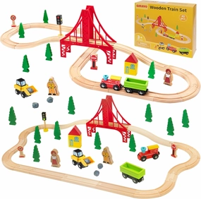 Train Set 40pcs Wooden Train Set for Toddler Kids, Magnetic Train Toys with Wooden Train Track fits Melissa and Doug, fits Brio,Thomas, for 18 Month  Boys & Girls
