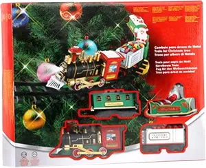 Trains & Trams, Christmas Tree Train Set with Light & Sound Hanging Christmas Train Set with Locomotive, Coal Car, Carriage, Sleigh and Tracks Realistic Christmas Tree Train Set for Christmas