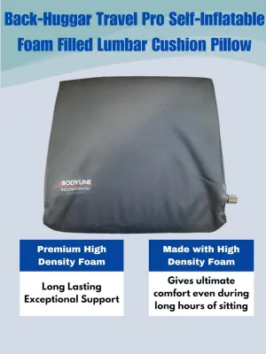 Travel Pro Self-Inflatable Foam Filled Lumbar Cushion Pillow for Airplane Travel, Cars, and Office Chairs and Provides Lumbar Support, Ergonomic Design Adjustable Firmness Carrying Bag