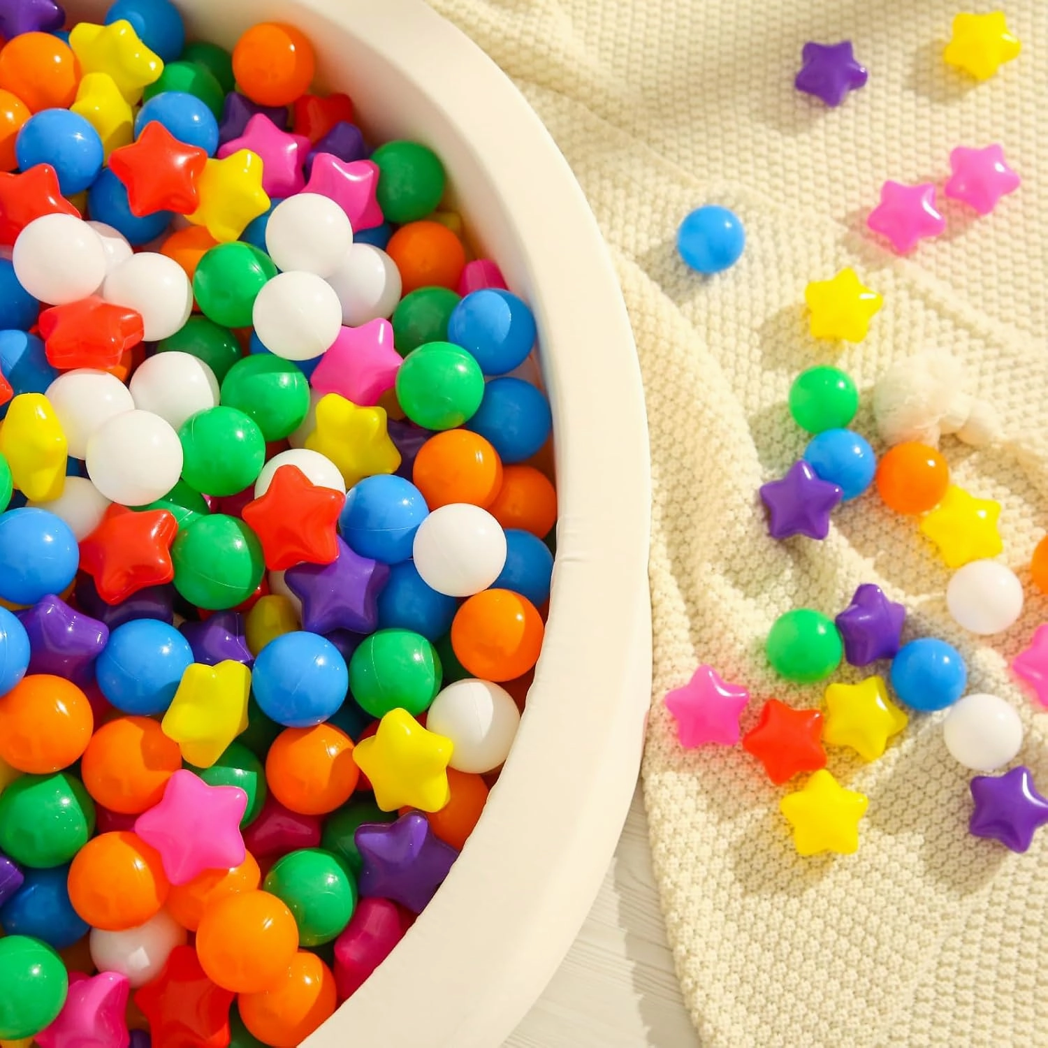 TRENDPLAY Star Ball Pit Balls for Toddlers -50 100 200 Count Star Balls Different Shapes, Non-Toxic Plastic Balls for Safe Play, Boys Girls Festival Party Decoration