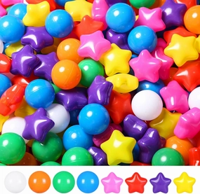 TRENDPLAY Star Ball Pit Balls for Toddlers -50 100 200 Count Star Balls Different Shapes, Non-Toxic Plastic Balls for Safe Play, Boys Girls Festival Party Decoration