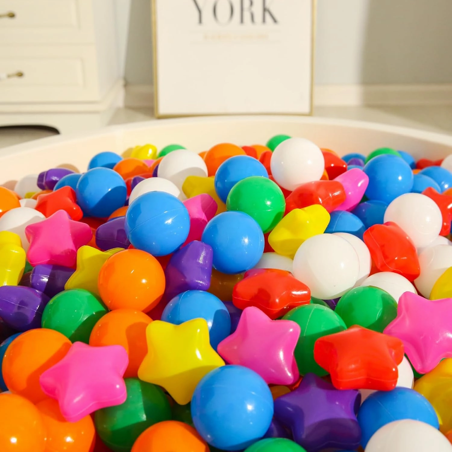 TRENDPLAY Star Ball Pit Balls for Toddlers -50 100 200 Count Star Balls Different Shapes, Non-Toxic Plastic Balls for Safe Play, Boys Girls Festival Party Decoration