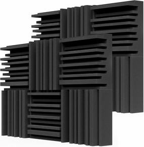 TroyStudio Thick Acoustic Foam Panels, 12 X 12 X 3 Inch 12 Pcs Broadband Sound Absorbing Foam, Dense Soundproof Padding Tile, Recording Studio Foam Absorber, Groove Decorative 3D Wall Ceiling Panel