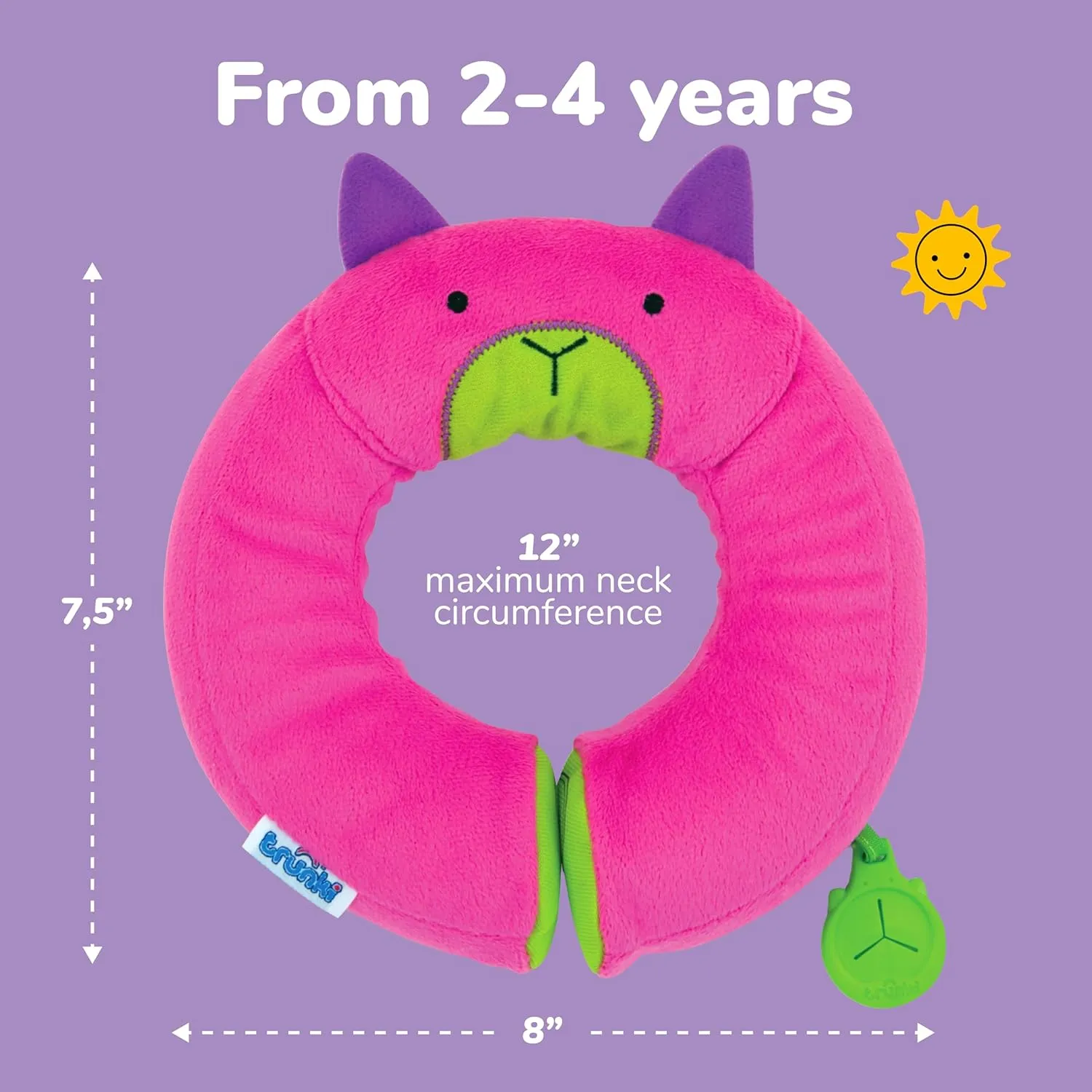 Trunki Kid's Travel Neck Pillow & Chin Rest | Support Sleepy Heads in the Car Seat, Plane, Bike or Pram | Yondi SMALL Betsy (Pink)