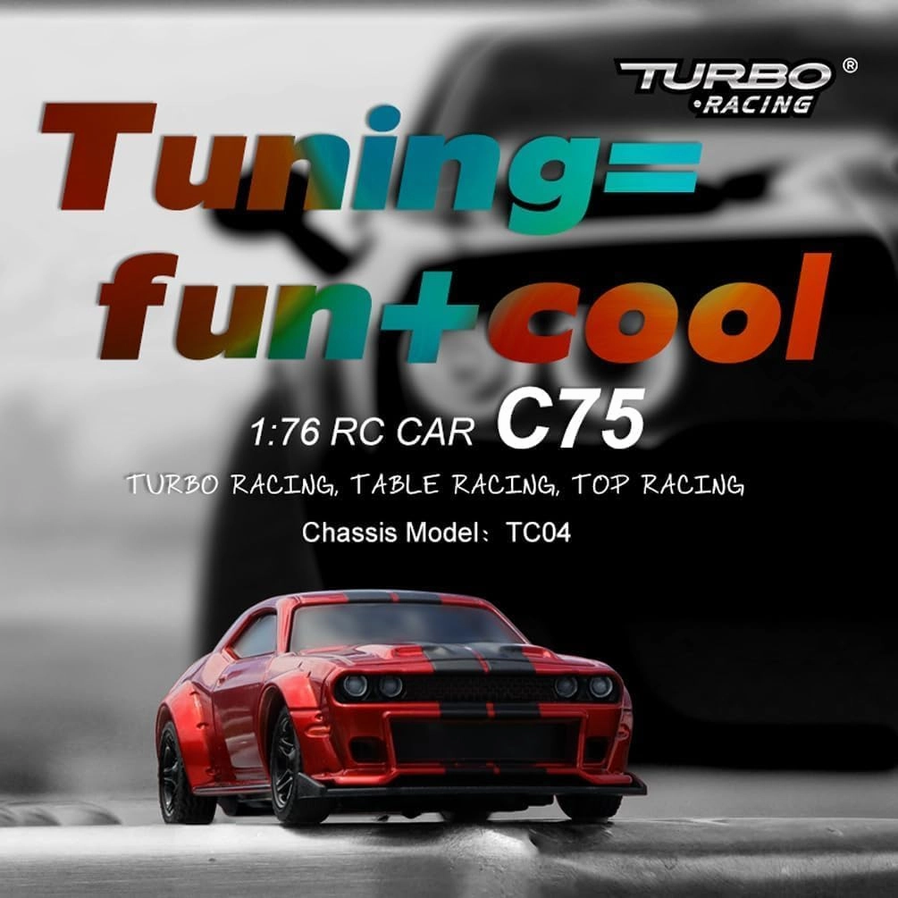 Turbo Racing 1:76 Scale Sport RC Car with Full Proportional RTR 2.4GHZ Remote Control with 2 Replaceable Body Shell (C75 Red)