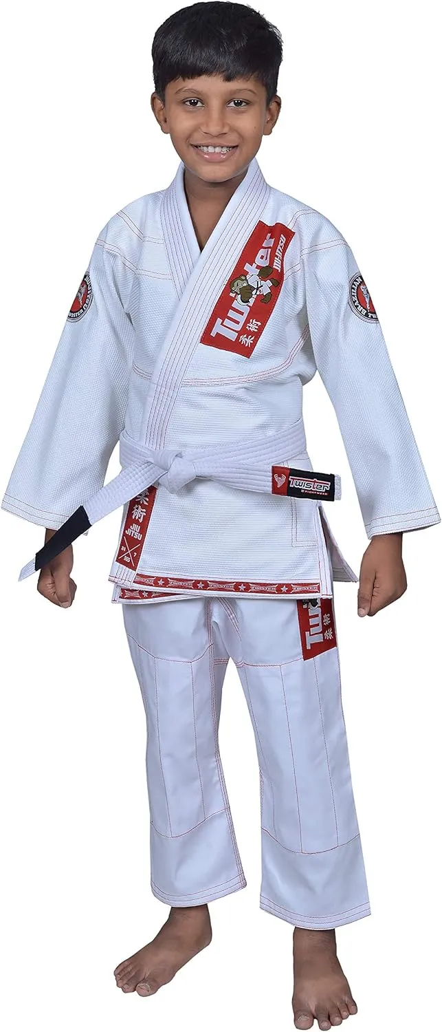 Twister Kids Brazilian Jiu Jitsu Gi | Preshrunk Ultra Light Fabric Youth BJJ Gi | Comes with FREE White Belt