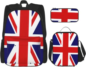 Uk Flag Print Versatile Adjustable Shoulder Fashion Backpack Lunch Bag Pencil Case Large Capacity