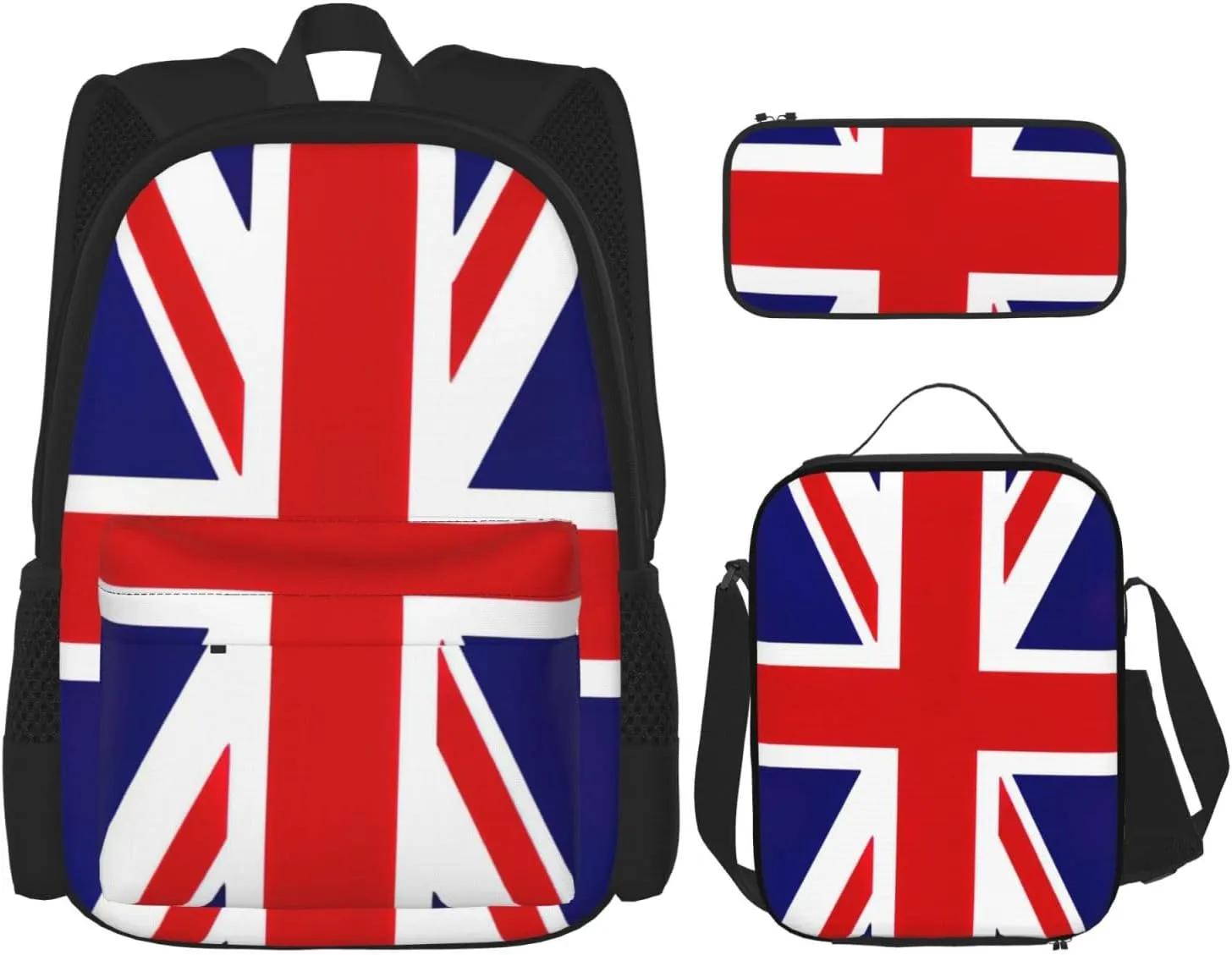 Uk Flag Print Versatile Adjustable Shoulder Fashion Backpack Lunch Bag Pencil Case Large Capacity