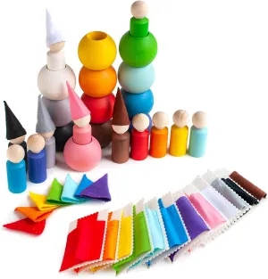 Ulanik Peg Dolls in Balls with Hats & Beds Toddler Montessori Toys for 3 Year Old   Wooden Waldorf Dolls for Learning Color Sorting & Counting — 12 Gnomes, 2 in