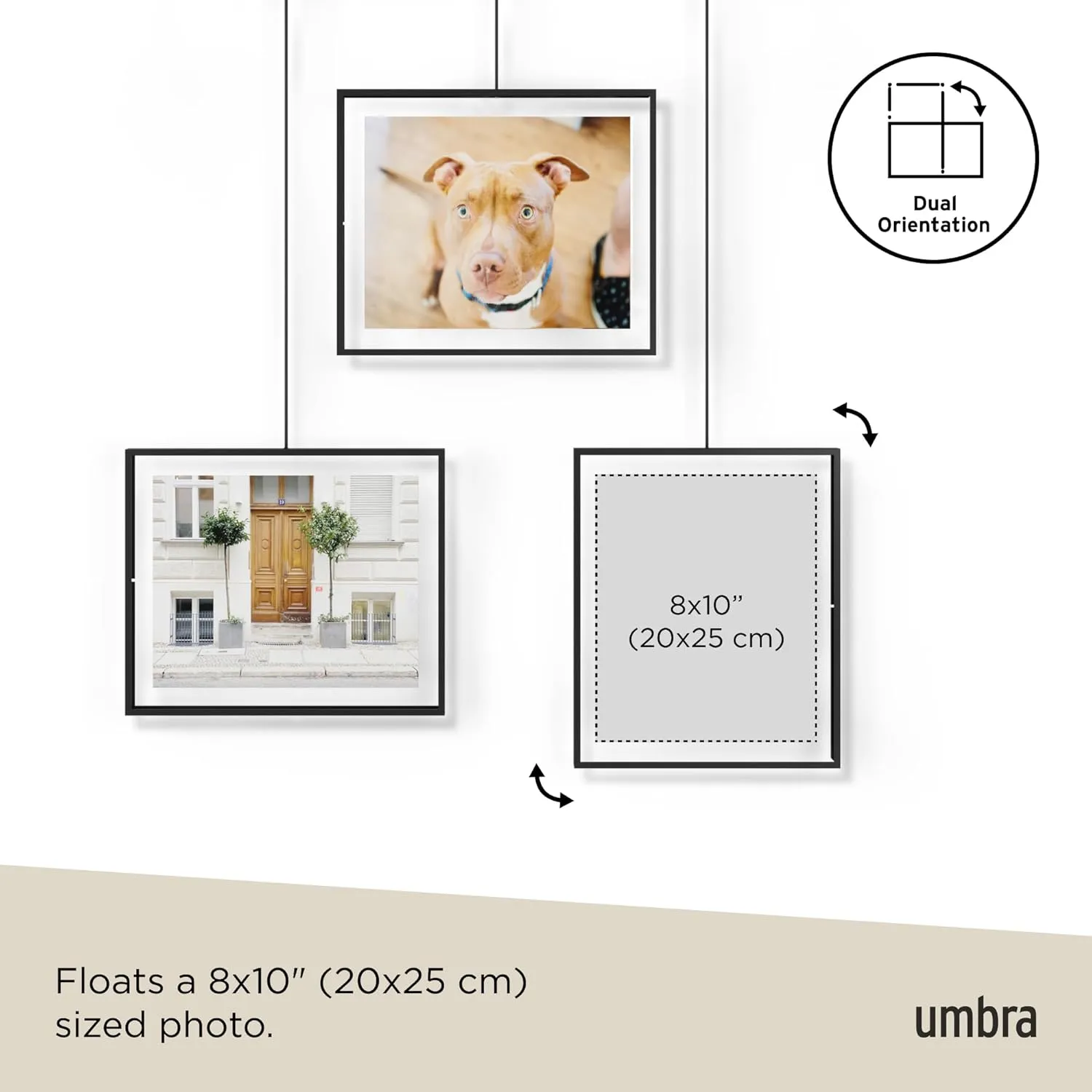 Umbra Exhibit Picture Frame Gallery Set, Adjustable Wall Collage Displays Three 8x10" Photos, Set of 3 Large, Black