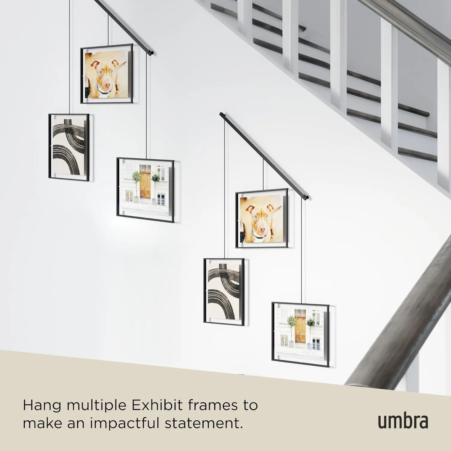 Umbra Exhibit Picture Frame Gallery Set, Adjustable Wall Collage Displays Three 8x10" Photos, Set of 3 Large, Black