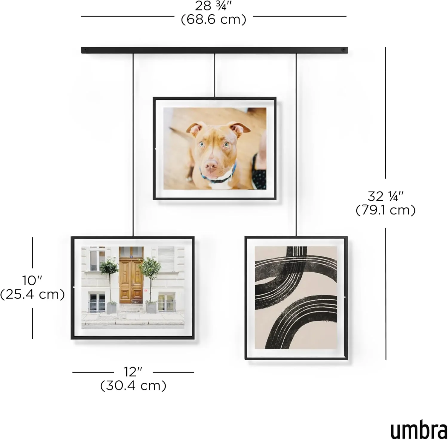 Umbra Exhibit Picture Frame Gallery Set, Adjustable Wall Collage Displays Three 8x10" Photos, Set of 3 Large, Black