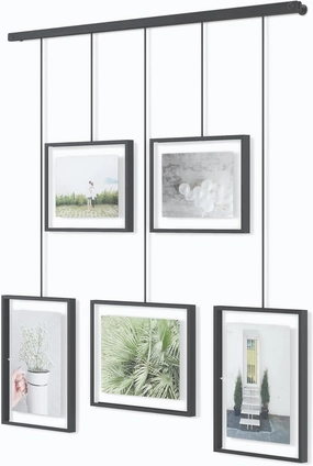 Umbra Exhibit Picture Frame Gallery Set, Adjustable Wall Collage Displays Five Photos (Two 4x6" and Three 5x7"), Set of 5, Black