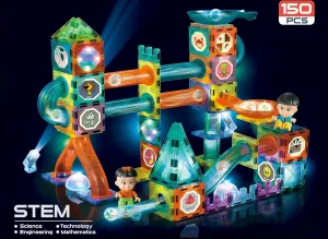UNIQUE KIDS Magnetic Tiles Building Blocks with Marble Run - Engaging STEM/STEAM Toys for Kids - Educational and Fun - Perfect Christmas and Birthday Gift (150 PCS)