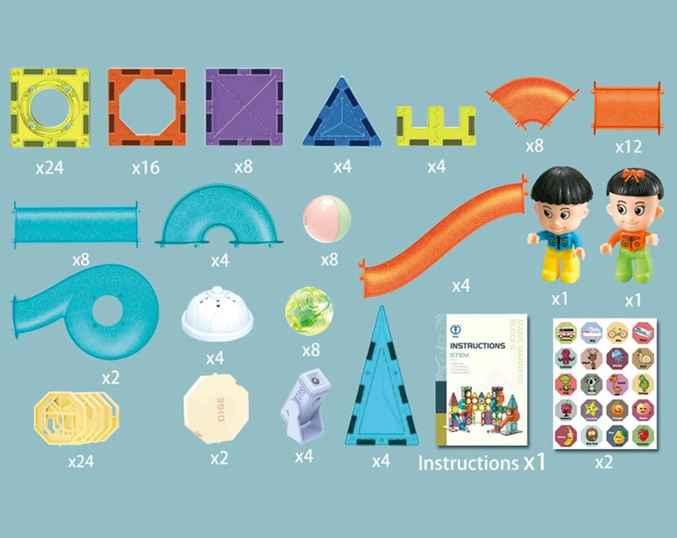 UNIQUE KIDS Magnetic Tiles Building Blocks with Marble Run - Engaging STEM/STEAM Toys for Kids - Educational and Fun - Perfect Christmas and Birthday Gift (150 PCS)