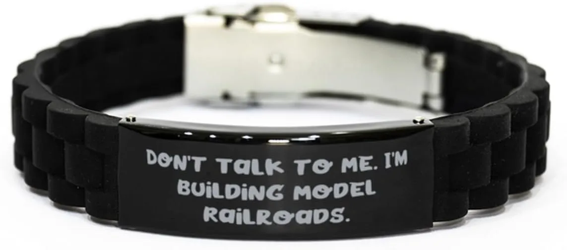 Unique Model Railroads Black Glidelock Clasp Bracelet, Don't Talk to Me. I'm, Funny Engraved Bracelet For Friends From Friends, Model trains, Train set, Toy train, Wooden train, Electric train,