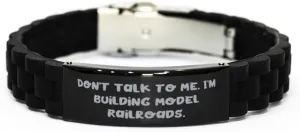 Unique Model Railroads Black Glidelock Clasp Bracelet, Don't Talk to Me. I'm, Funny Engraved Bracelet For Friends From Friends, Model trains, Train set, Toy train, Wooden train, Electric train,