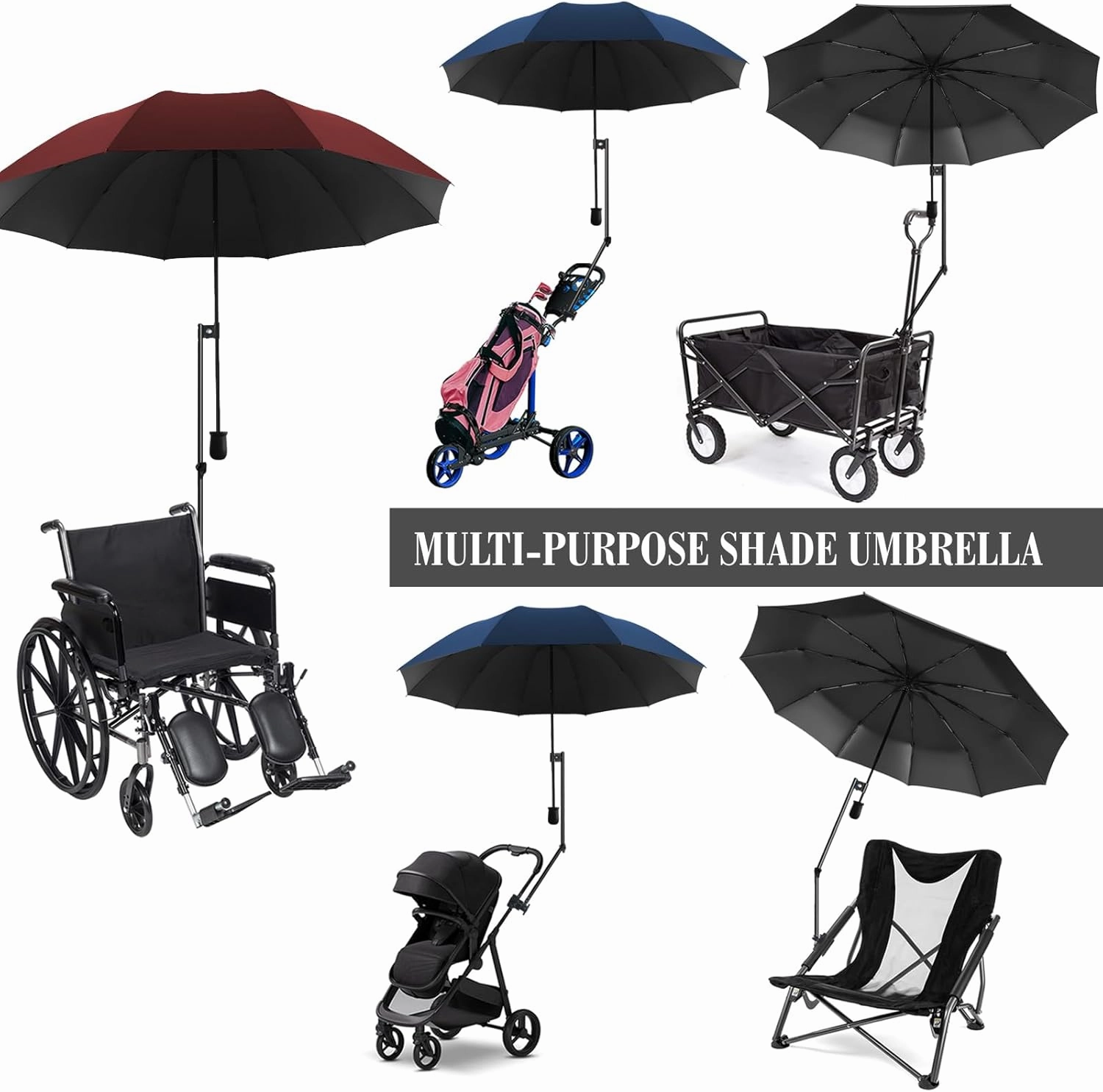 UPF 50  Beach Umbrella with Adjustable Universal Clamp