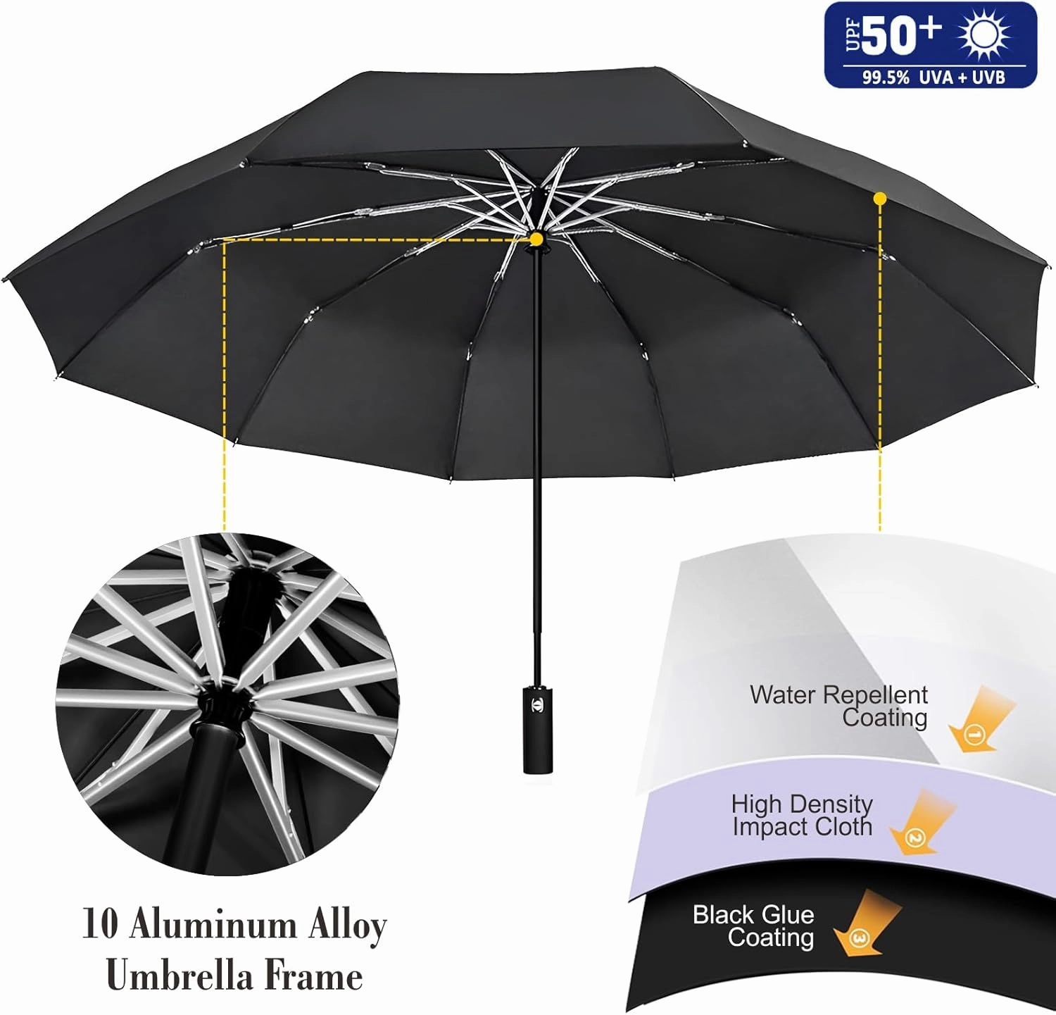 UPF 50  Beach Umbrella with Adjustable Universal Clamp